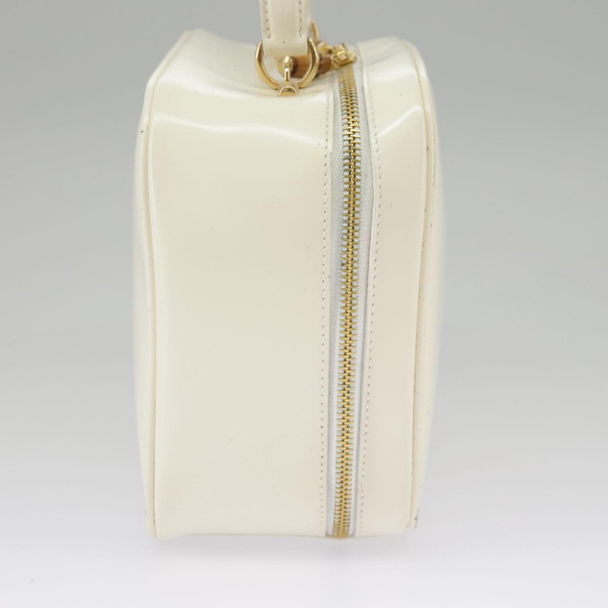 GUCCI Hand Bag Patent leather 2way Cream Gold Auth 98924