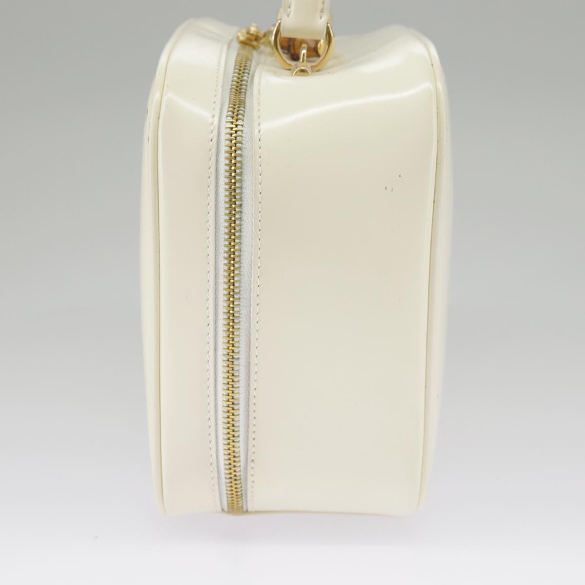 GUCCI Hand Bag Patent leather 2way Cream Gold Auth 98924