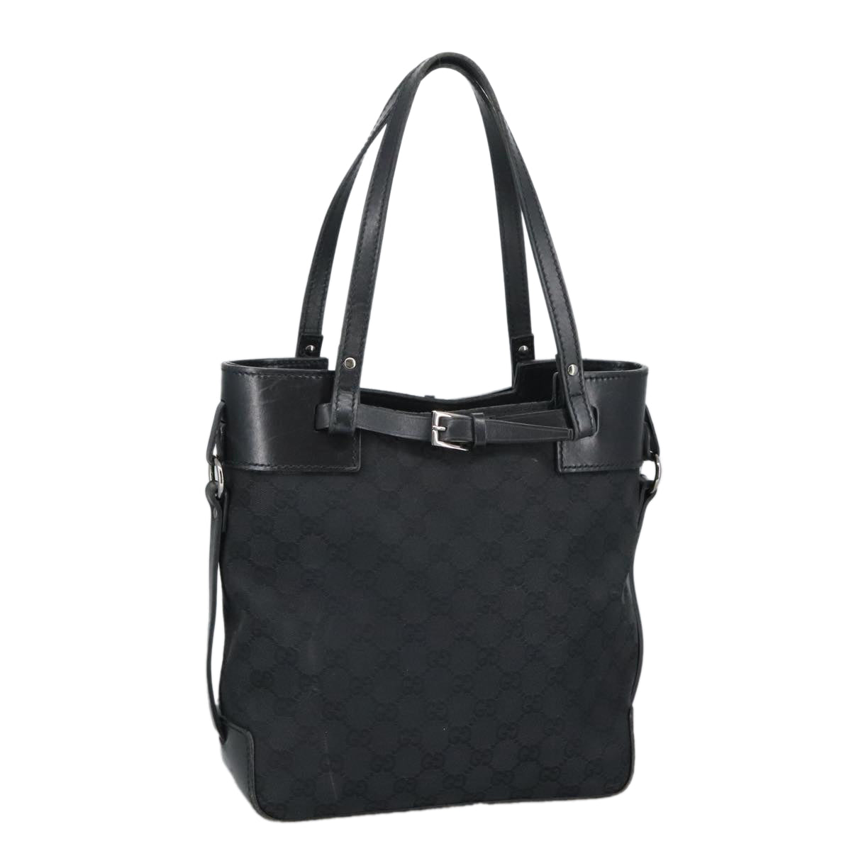 GUCCI GG Canvas Tote Bag Black Silver 107757 Auth 98925