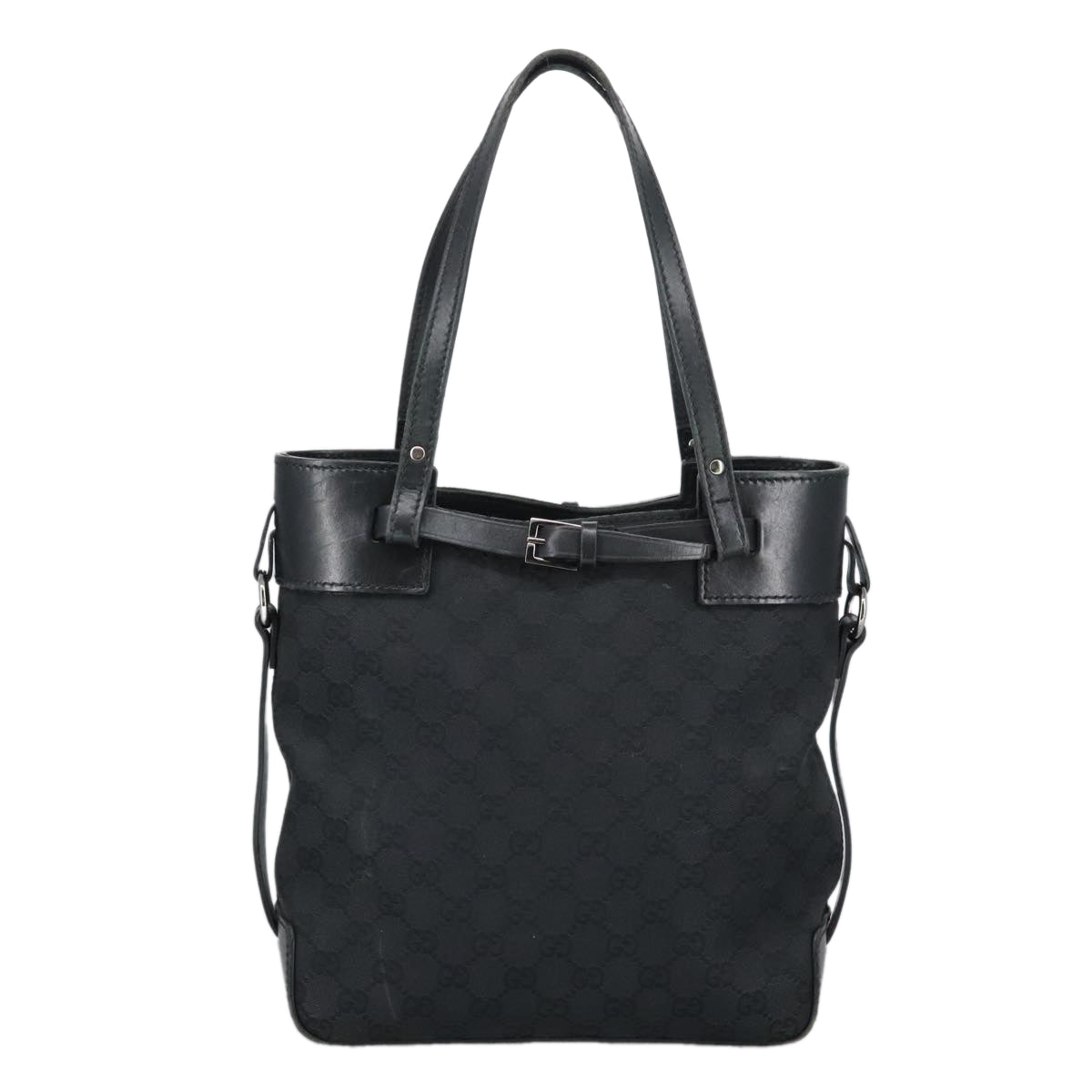 GUCCI GG Canvas Tote Bag Black Silver 107757 Auth 98925