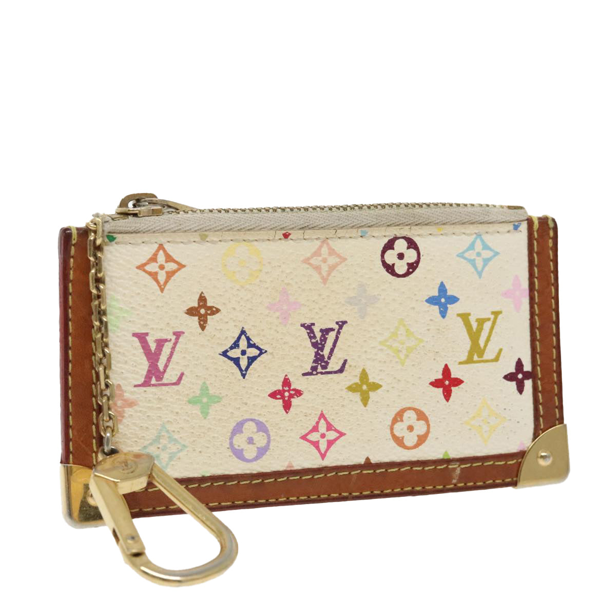 LOUIS VUITTON Multicolor Pochette Cles Coin Purse White M92655 LV Auth 98936