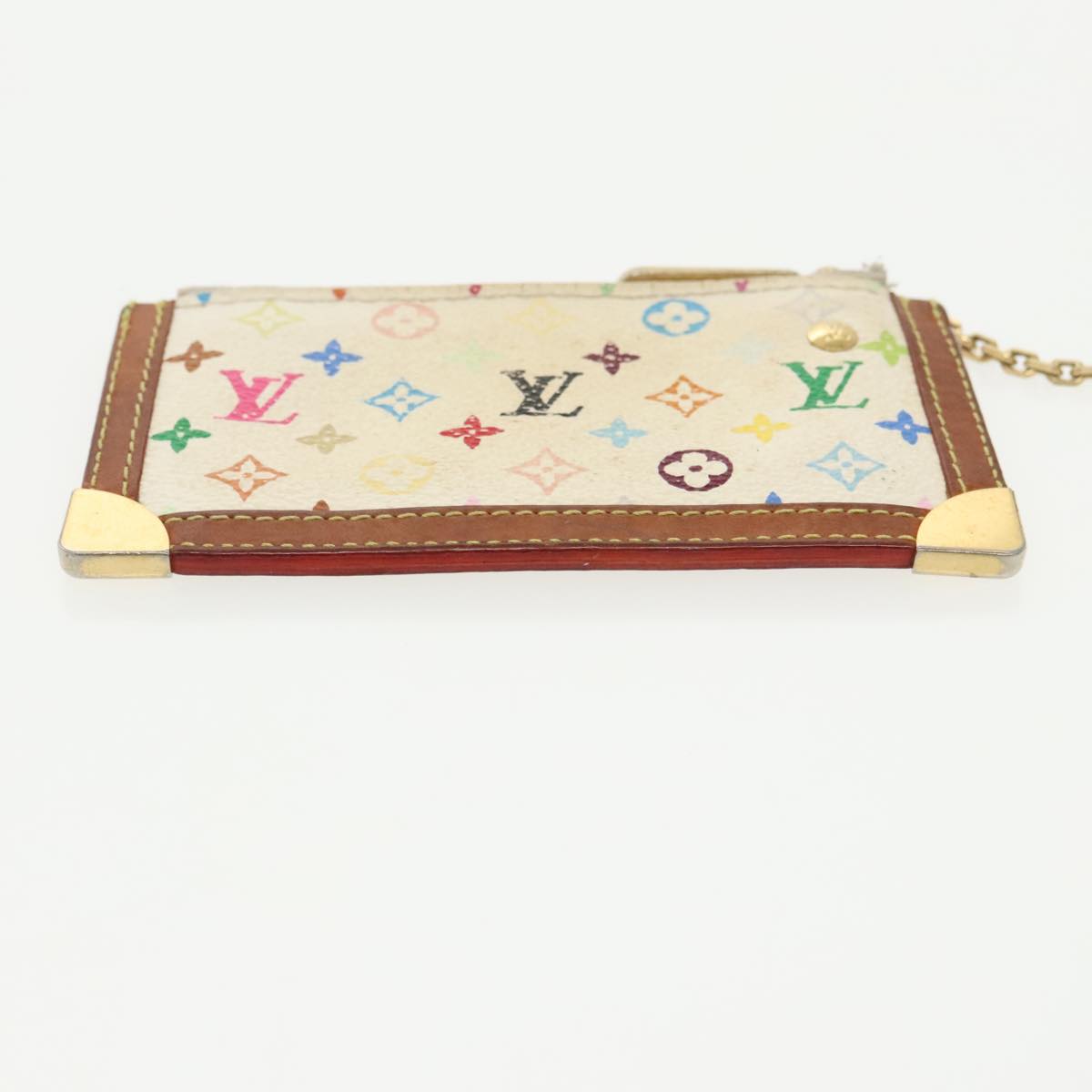 LOUIS VUITTON Multicolor Pochette Cles Coin Purse White M92655 LV Auth 98936