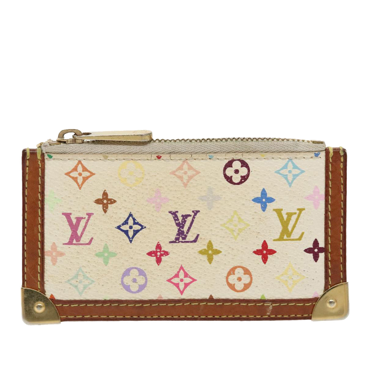 LOUIS VUITTON Multicolor Pochette Cles Coin Purse White M92655 LV Auth 98936