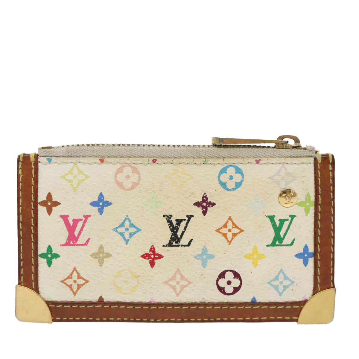 LOUIS VUITTON Multicolor Pochette Cles Coin Purse White M92655 LV Auth 98936 - 0