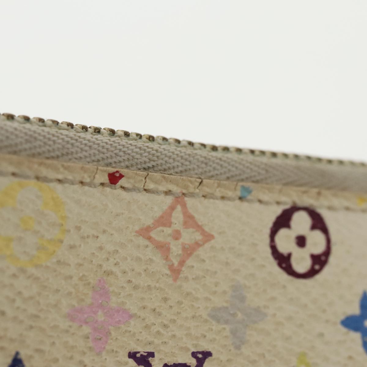 LOUIS VUITTON Multicolor Pochette Cles Coin Purse White M92655 LV Auth 98936