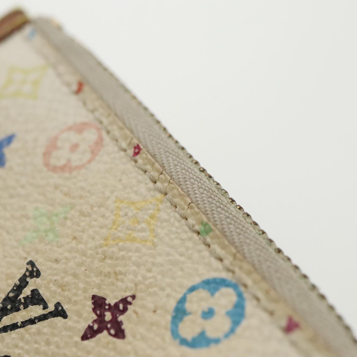 LOUIS VUITTON Multicolor Pochette Cles Coin Purse White M92655 LV Auth 98936