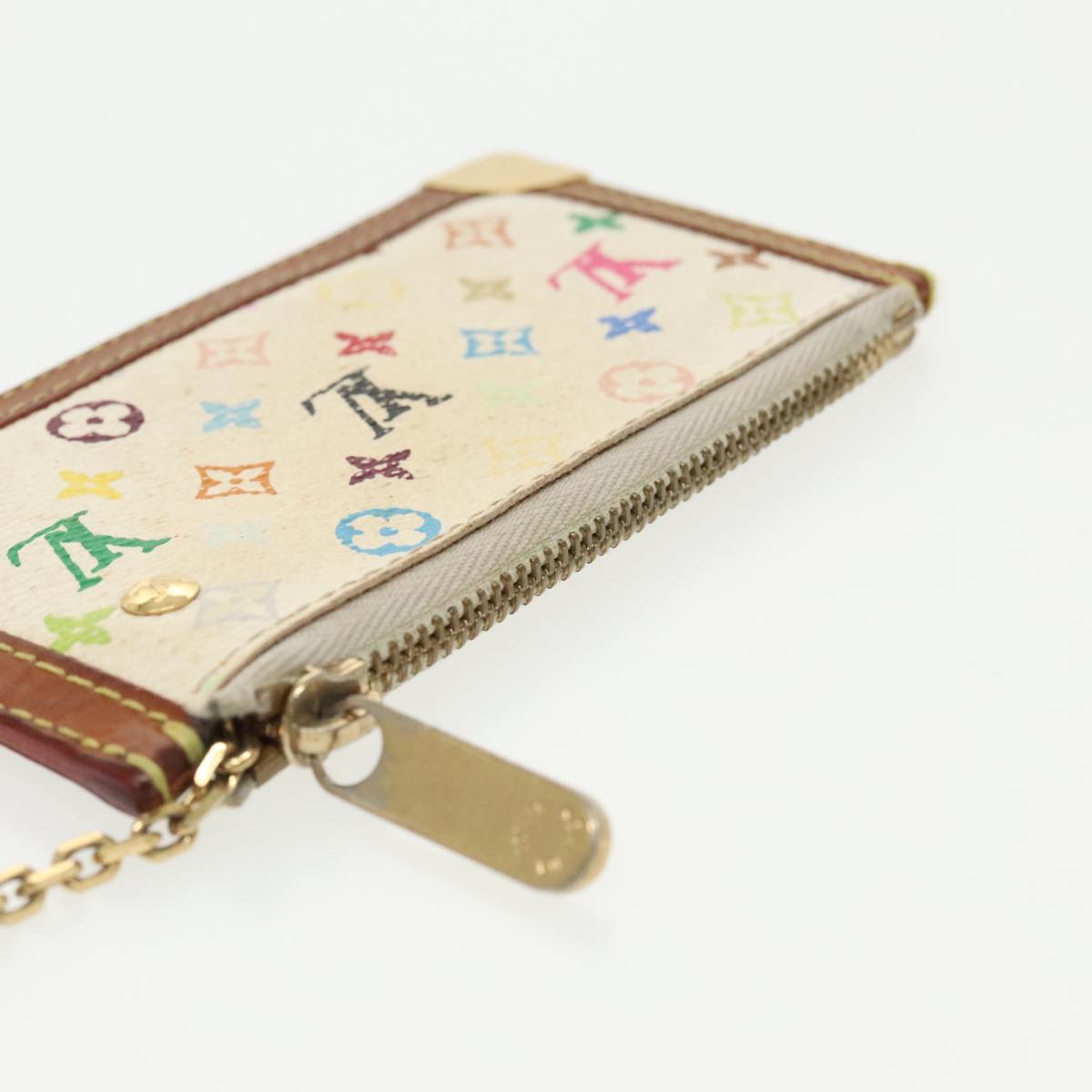 LOUIS VUITTON Multicolor Pochette Cles Coin Purse White M92655 LV Auth 98936