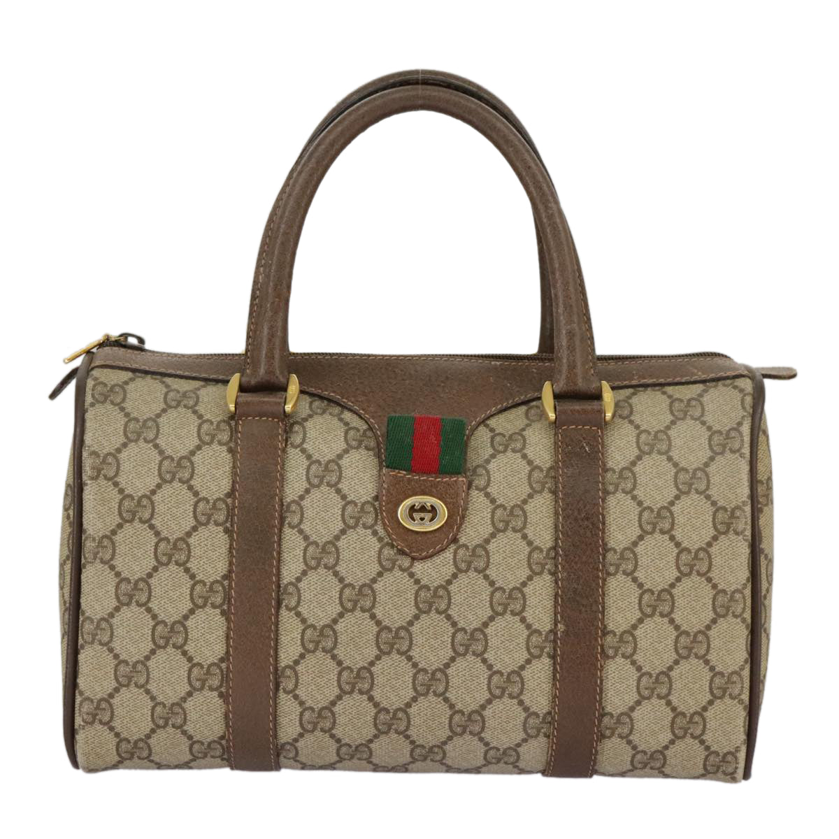 GUCCI GG Supreme Web Sherry Line Boston Bag PVC Beige Red 39 02 006 Auth 98939