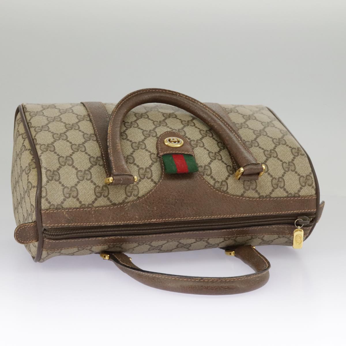 GUCCI GG Supreme Web Sherry Line Boston Bag PVC Beige Red 39 02 006 Auth 98939