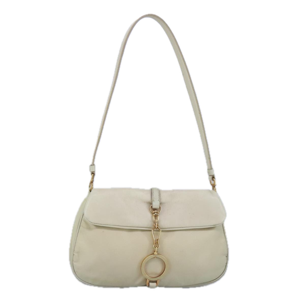 PRADA Shoulder Bag Nylon Leather Cream Gold Auth 98941