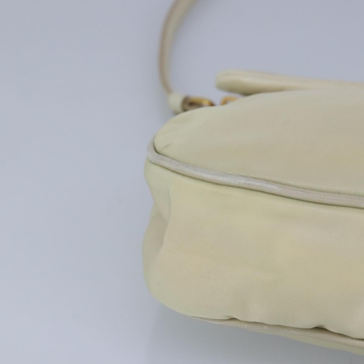 PRADA Shoulder Bag Nylon Leather Cream Gold Auth 98941