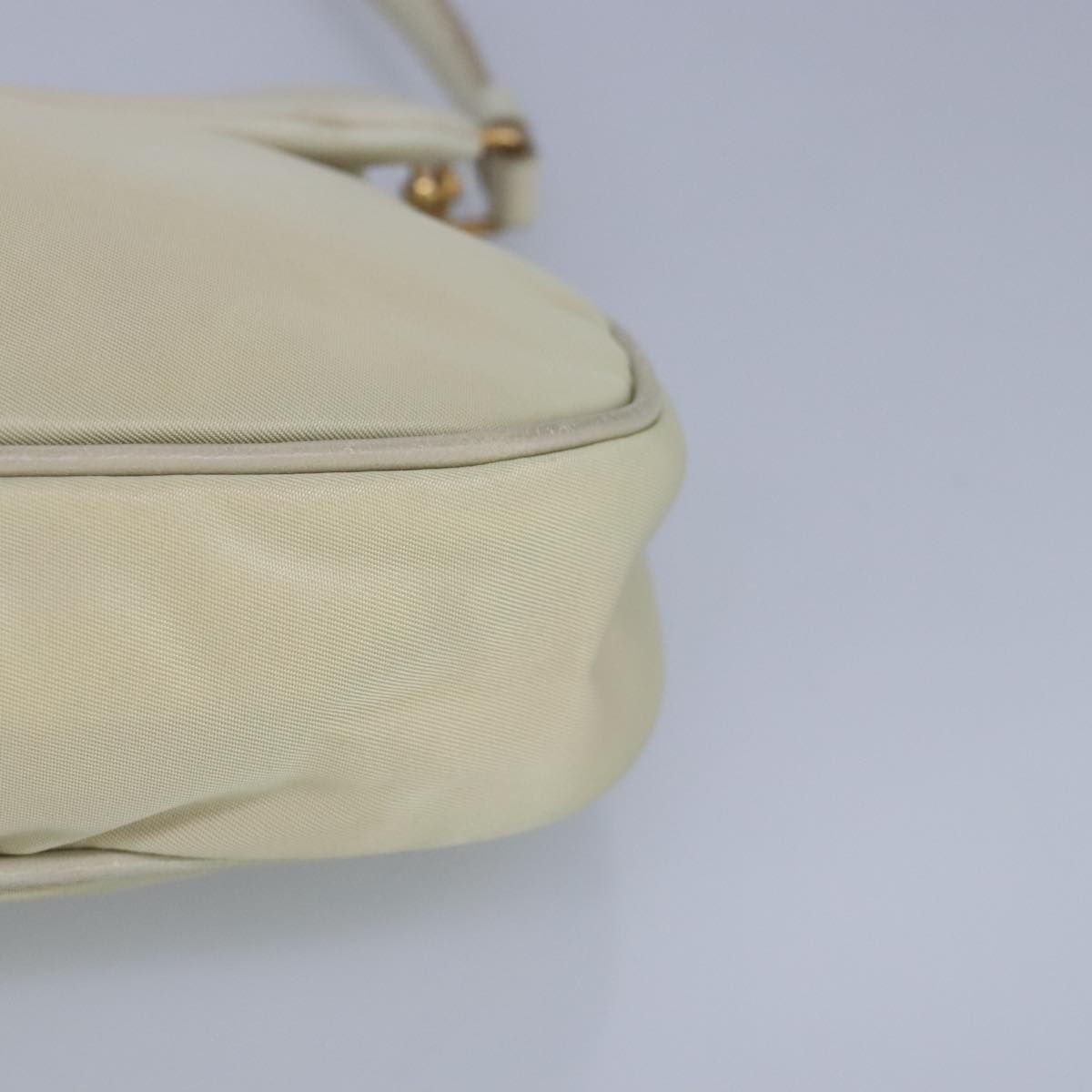 PRADA Shoulder Bag Nylon Leather Cream Gold Auth 98941