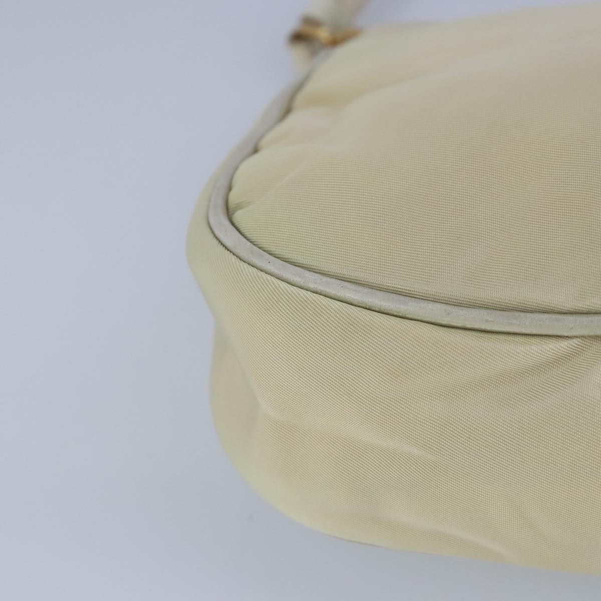 PRADA Shoulder Bag Nylon Leather Cream Gold Auth 98941