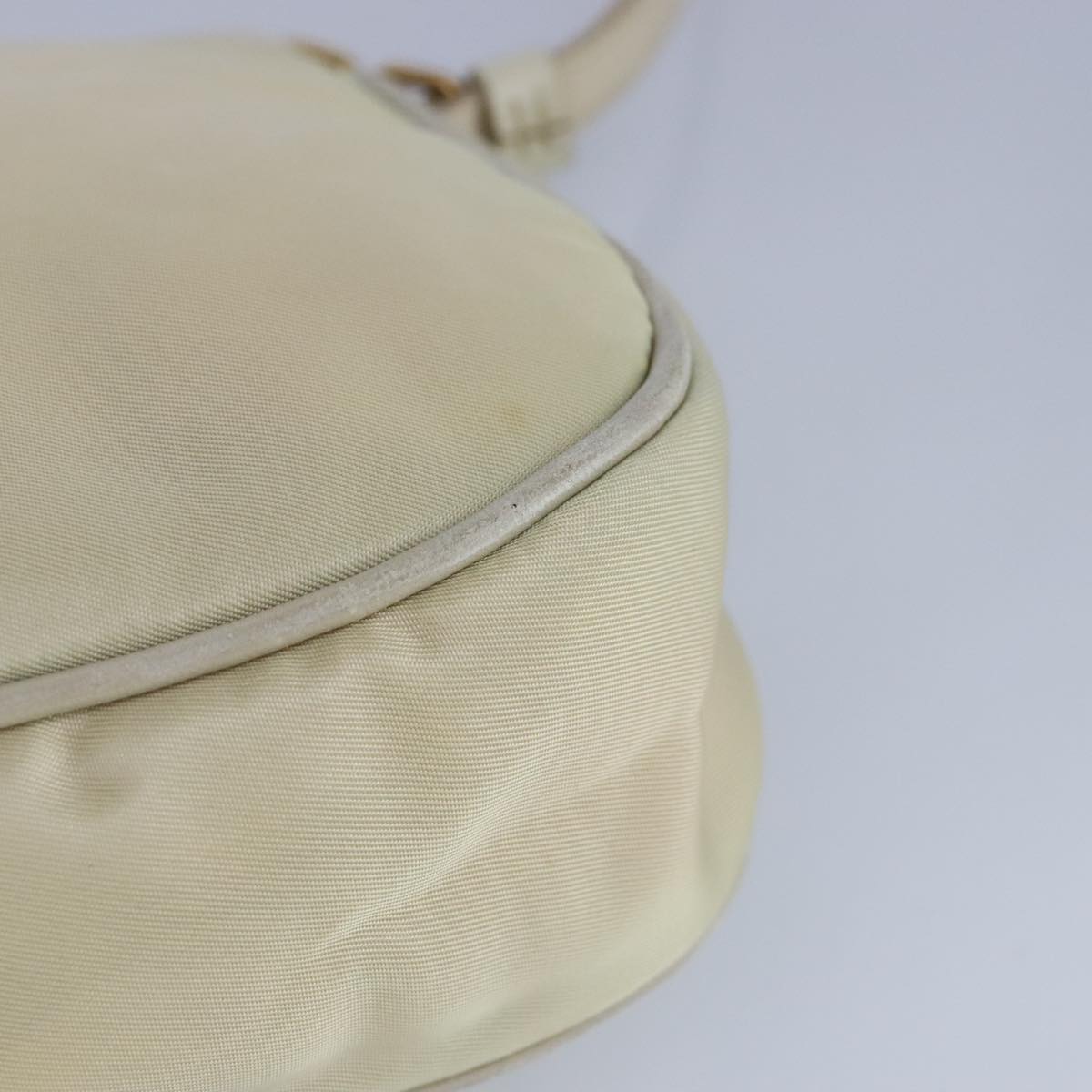 PRADA Shoulder Bag Nylon Leather Cream Gold Auth 98941