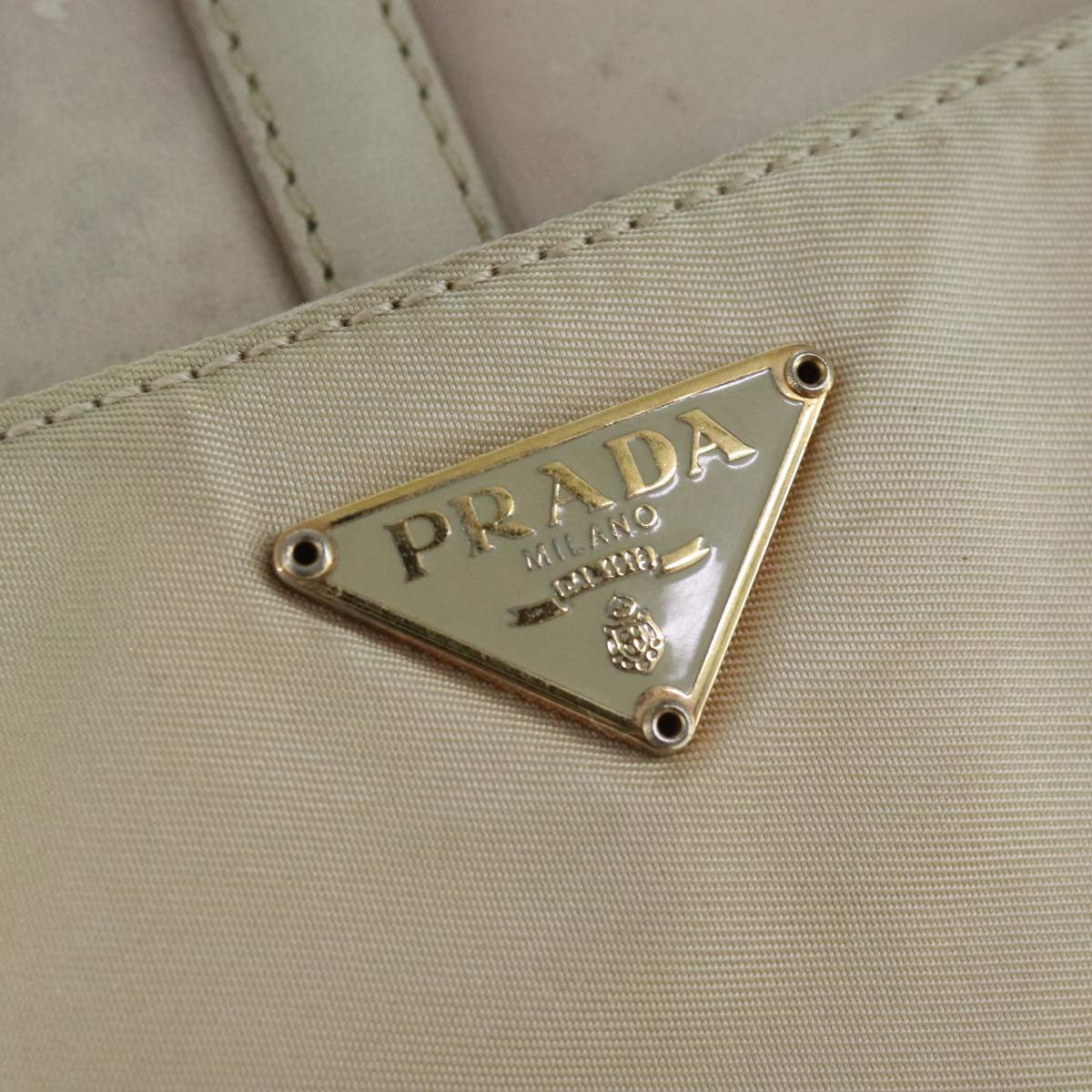 PRADA Shoulder Bag Nylon Leather Cream Gold Auth 98941