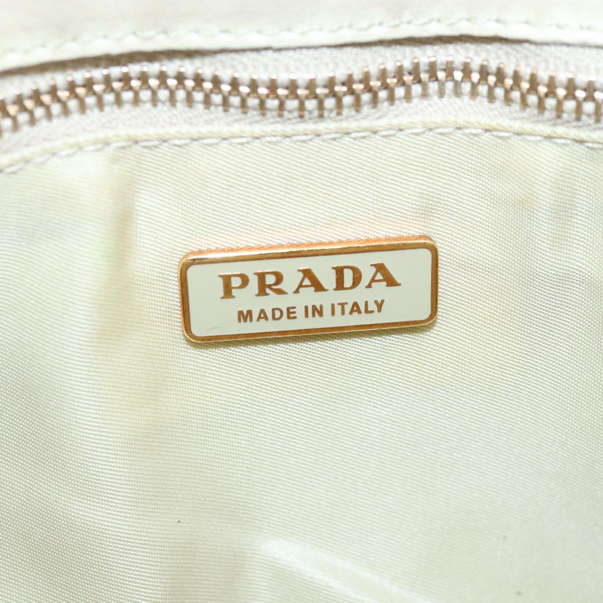 PRADA Shoulder Bag Nylon Leather Cream Gold Auth 98941