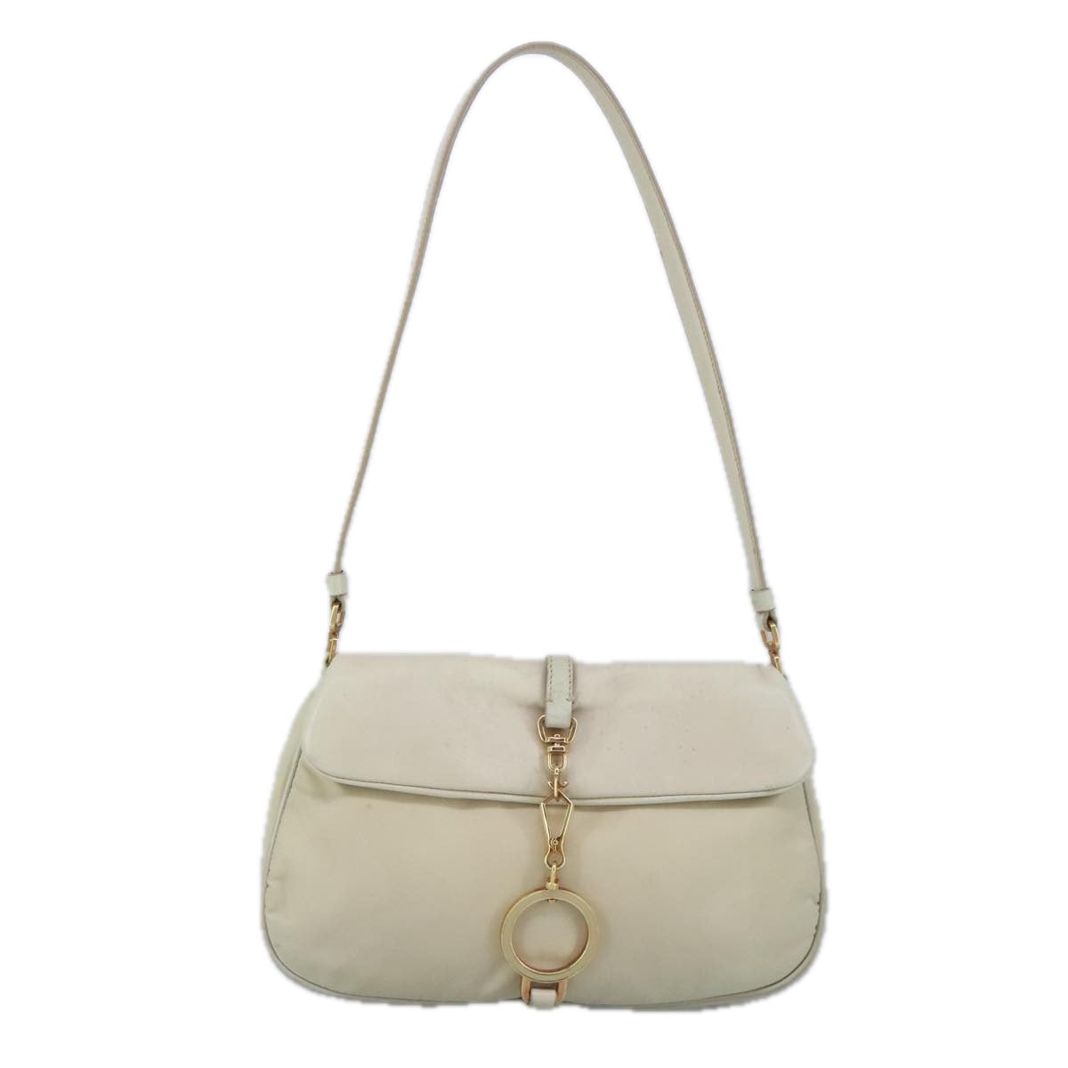 PRADA Shoulder Bag Nylon Leather Cream Gold Auth 98941