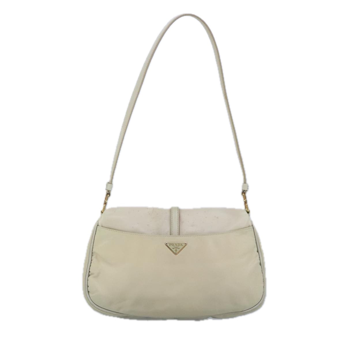 PRADA Shoulder Bag Nylon Leather Cream Gold Auth 98941 - 0