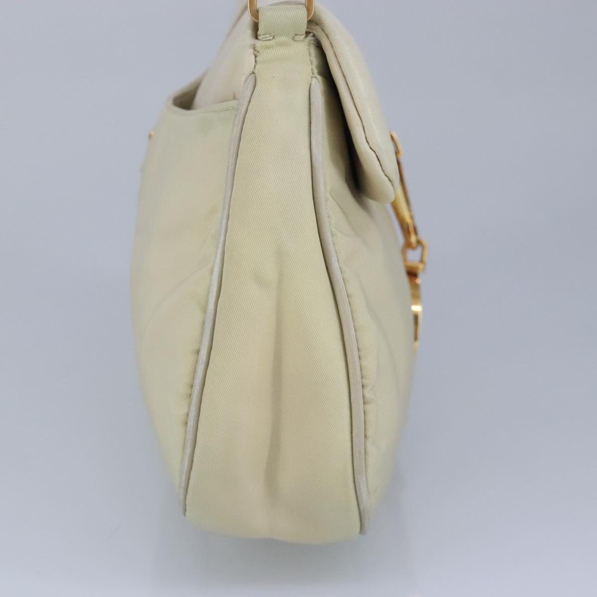 PRADA Shoulder Bag Nylon Leather Cream Gold Auth 98941