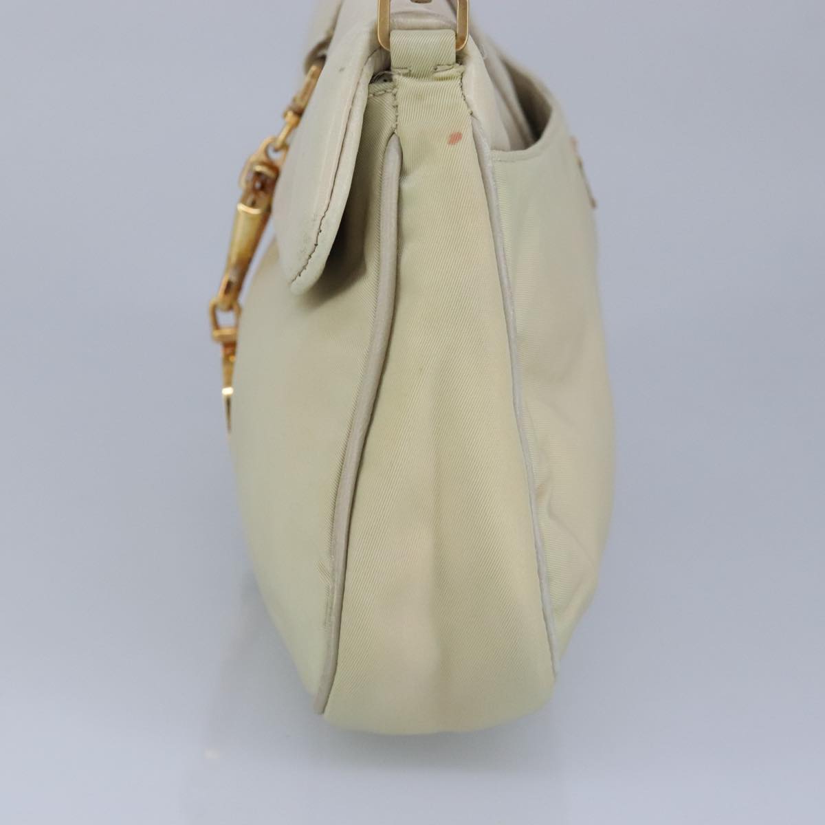 PRADA Shoulder Bag Nylon Leather Cream Gold Auth 98941