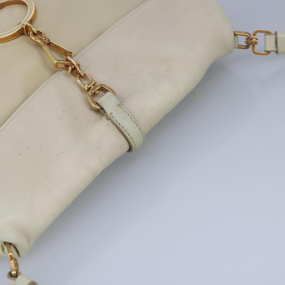 PRADA Shoulder Bag Nylon Leather Cream Gold Auth 98941