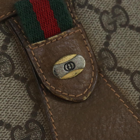 GUCCI GG Supreme Web Sherry Line Clutch Bag PVC Beige Red Auth 98953