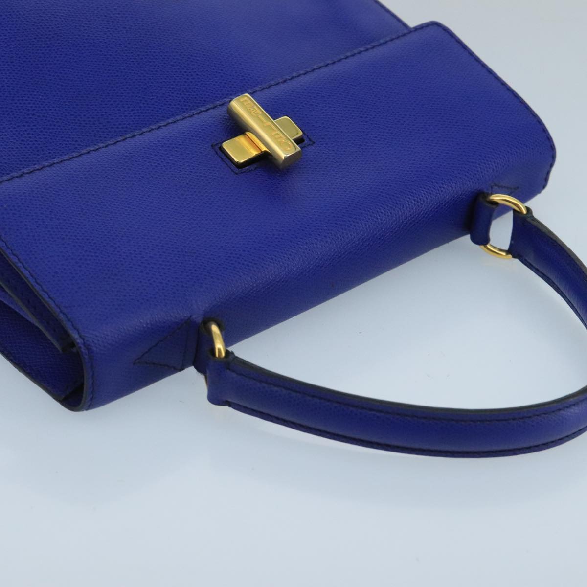 CELINE Hand Bag Leather 2way Blue Auth 98963