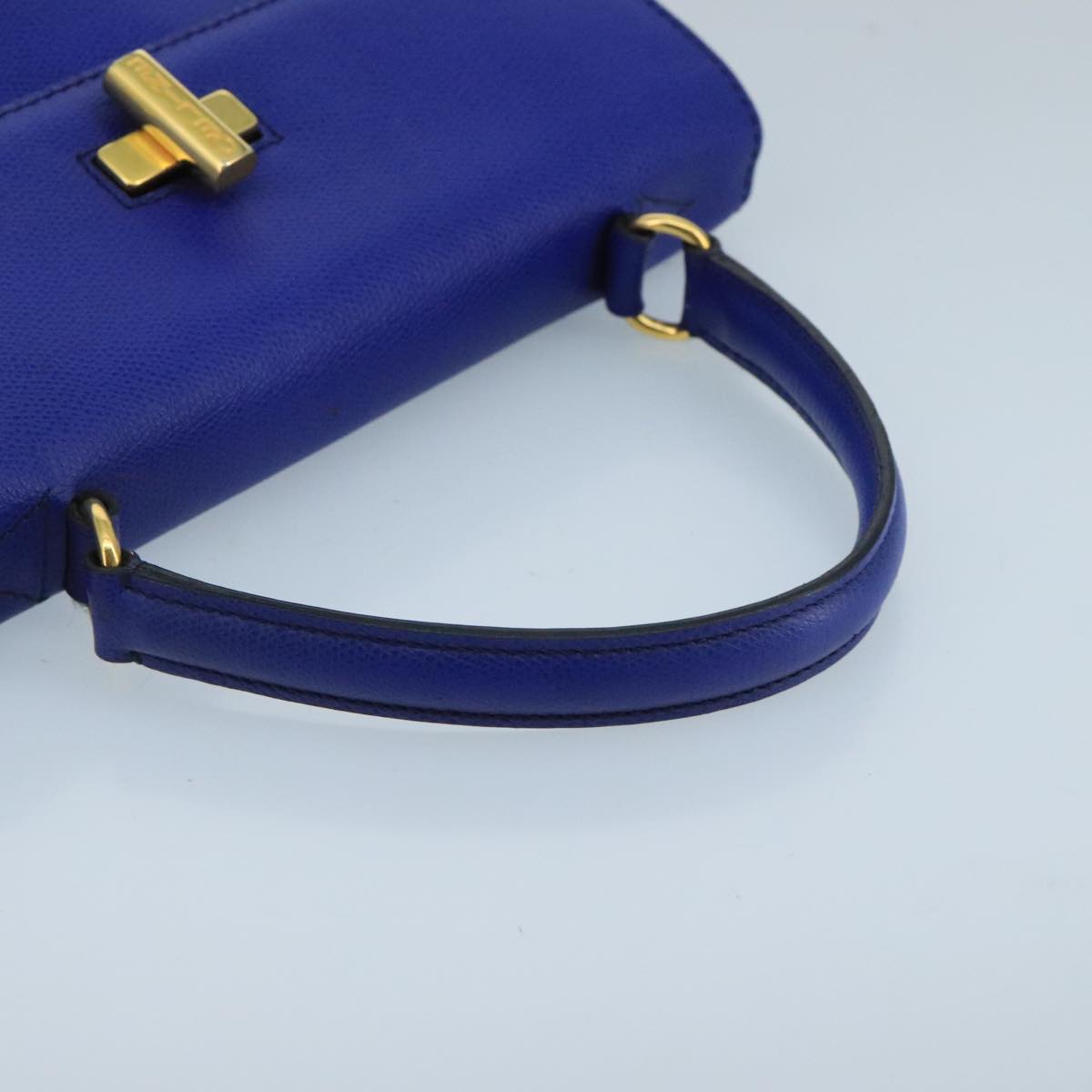 CELINE Hand Bag Leather 2way Blue Auth 98963