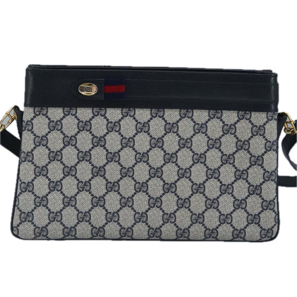 GUCCI GG Supreme Sherry Line Shoulder Bag PVC Navy Gold Auth 98968