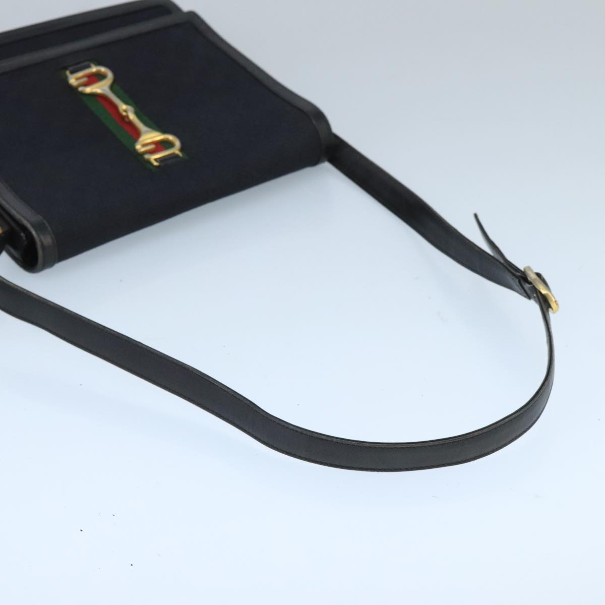 GUCCI GG Canvas Web Sherry Line Horsebit Shoulder Bag Black Red Green Auth 98979