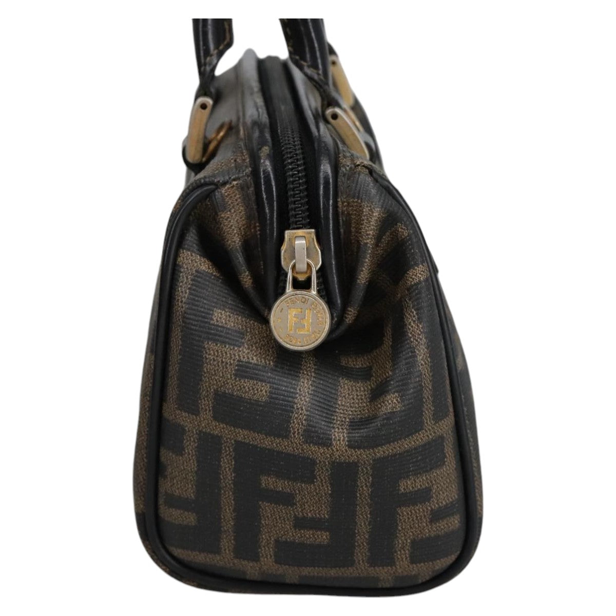 FENDI Zucca Canvas Hand Bag Brown Black Auth 98983