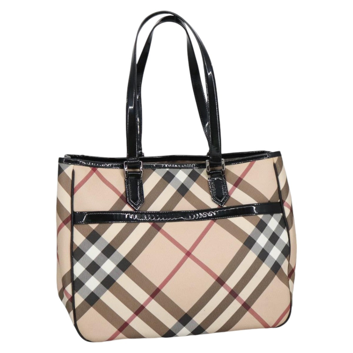 BURBERRY Nova Check Tote Bag PVC Beige Auth 98986