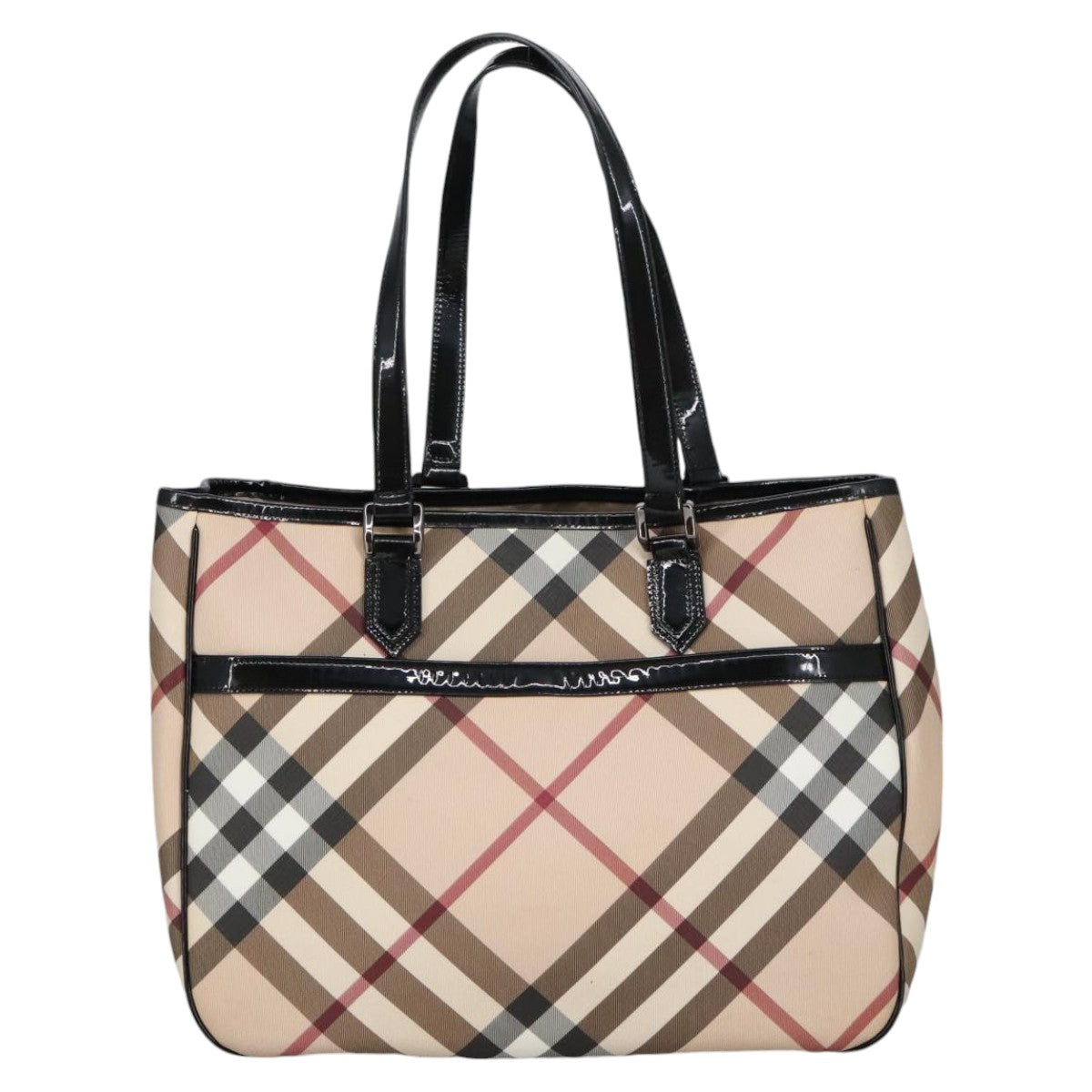 BURBERRY Nova Check Tote Bag PVC Beige Auth 98986