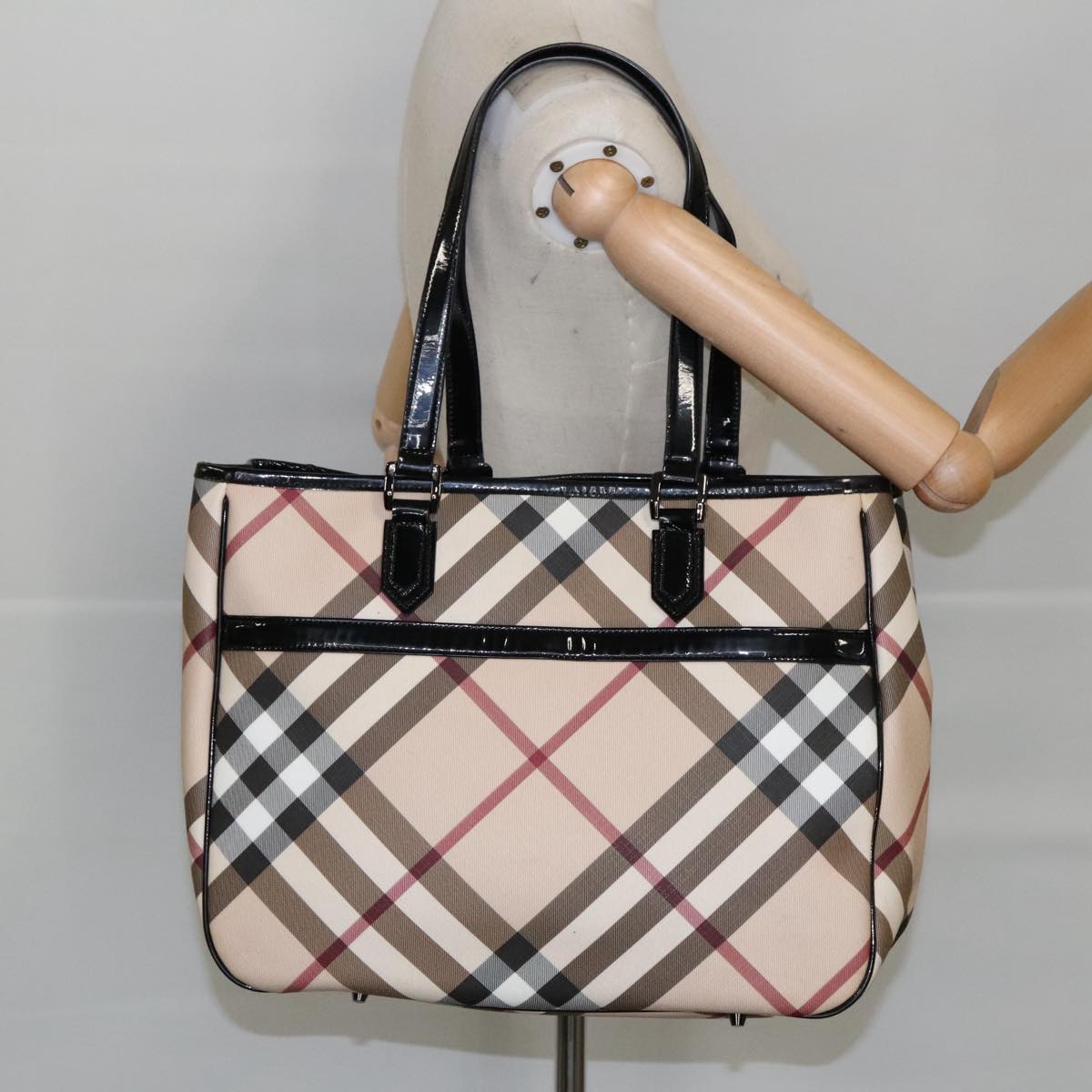 BURBERRY Nova Check Tote Bag PVC Beige Auth 98986