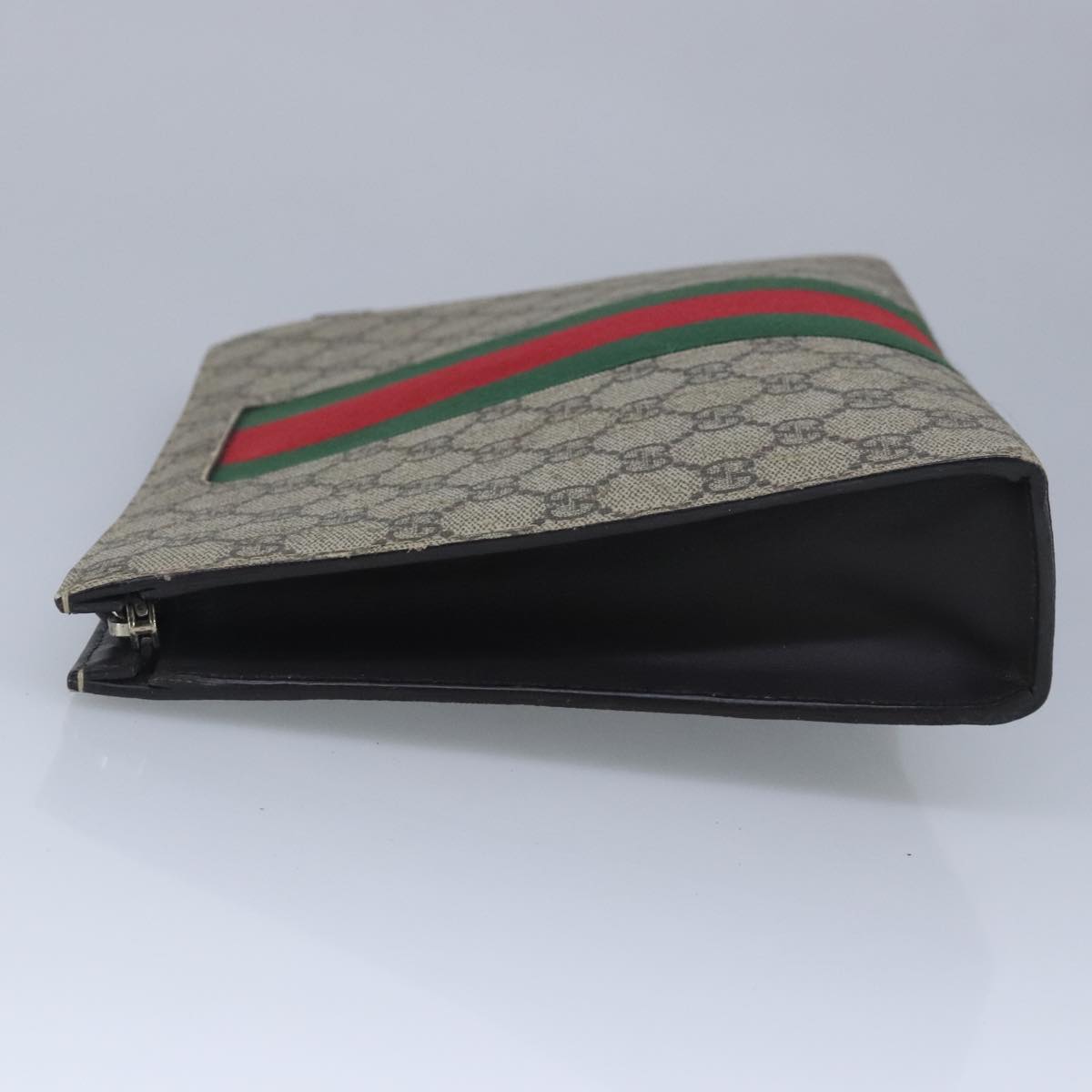 GUCCI GG Supreme Web Sherry Line Clutch Bag PVC Beige Red Auth 99029