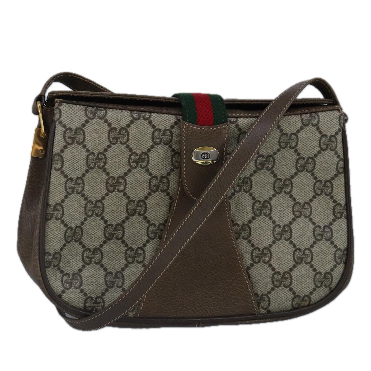 GUCCI GG Supreme Web Sherry Line Shoulder Bag PVC Beige Red Auth 99030