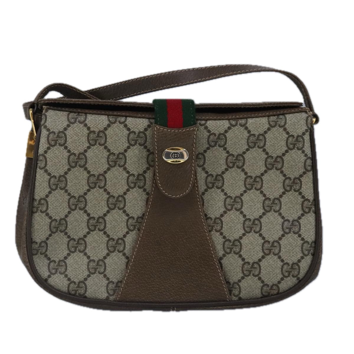 GUCCI GG Supreme Web Sherry Line Shoulder Bag PVC Beige Red Auth 99030 - 0