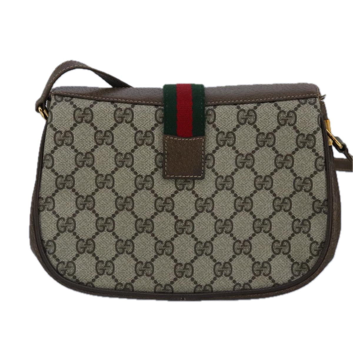 GUCCI GG Supreme Web Sherry Line Shoulder Bag PVC Beige Red Auth 99030