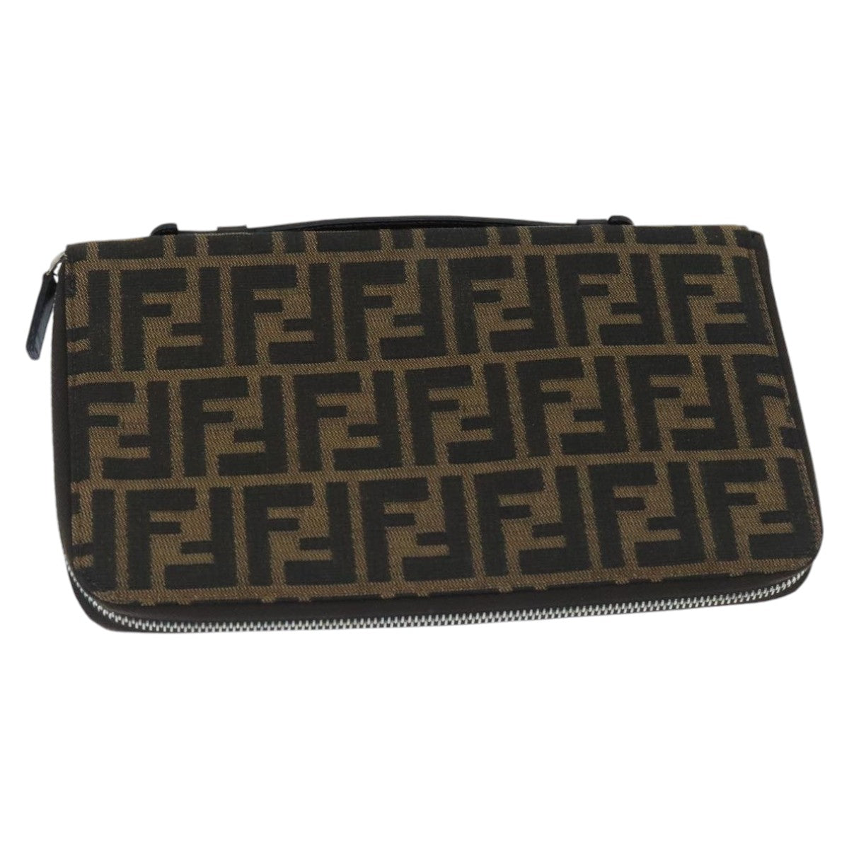 FENDI Zucca Canvas Travel Pouch Brown Black gold Auth 99040