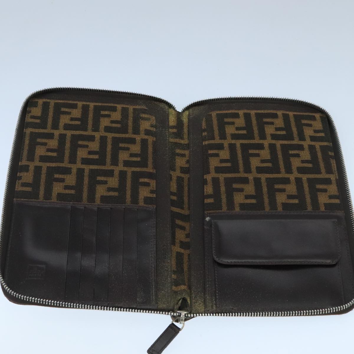 FENDI Zucca Canvas Travel Pouch Brown Black gold Auth 99040