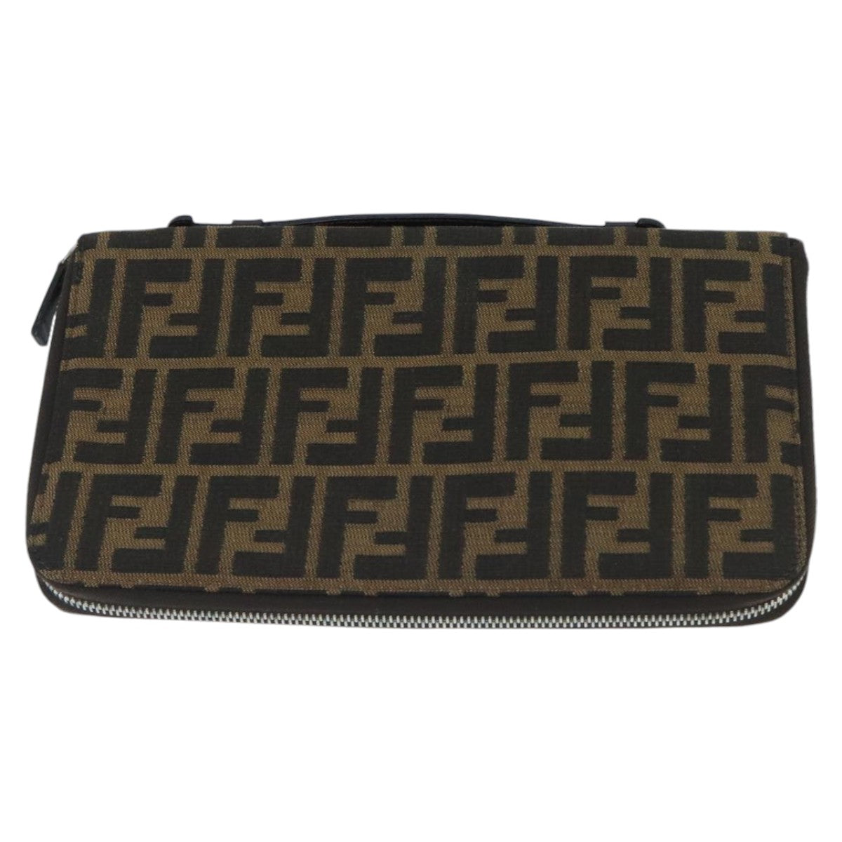 FENDI Zucca Canvas Travel Pouch Brown Black gold Auth 99040 - 0