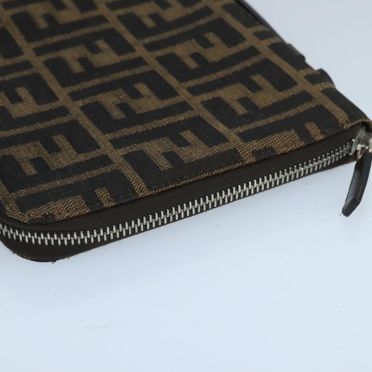 FENDI Zucca Canvas Travel Pouch Brown Black gold Auth 99040