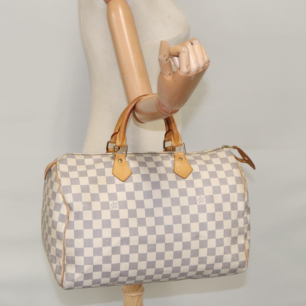 LOUIS VUITTON Damier Azur Speedy 35 Hand Bag N41535 LV Auth 99113