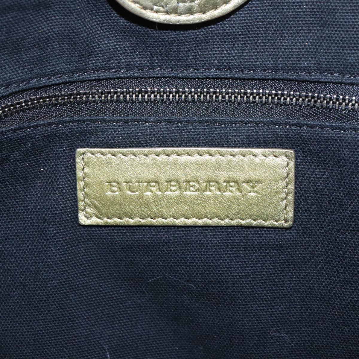 BURBERRY Nova Check Hand Bag Canvas Green Gold Tone Auth 99125