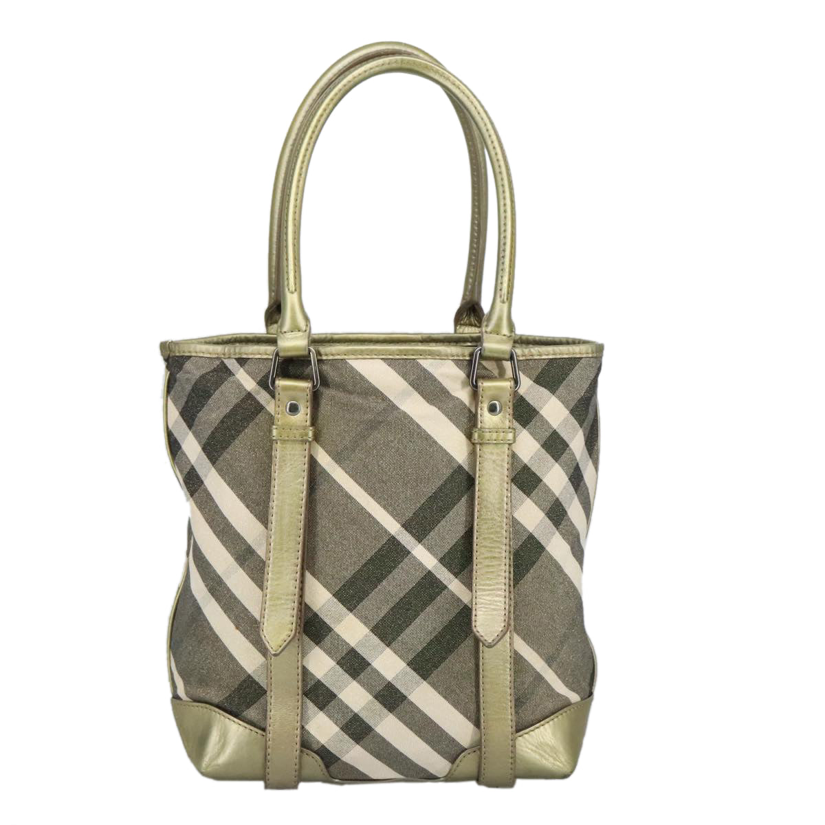 BURBERRY Nova Check Hand Bag Canvas Green Gold Tone Auth 99125 - 0