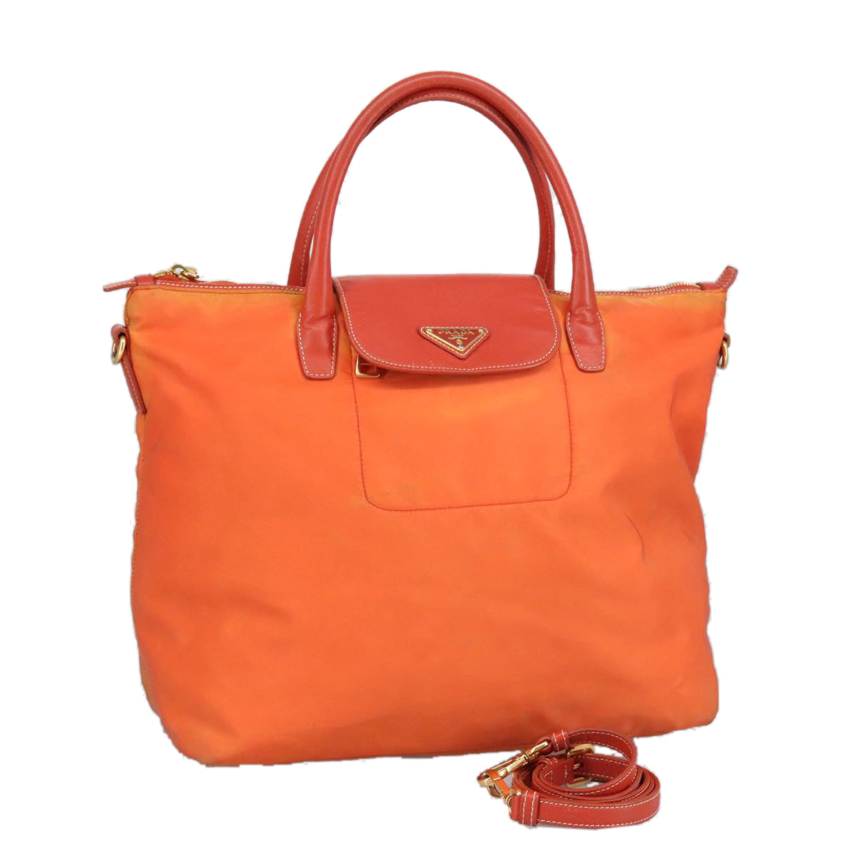 PRADA Hand Bag Nylon Leather 2way Orange Auth 99127