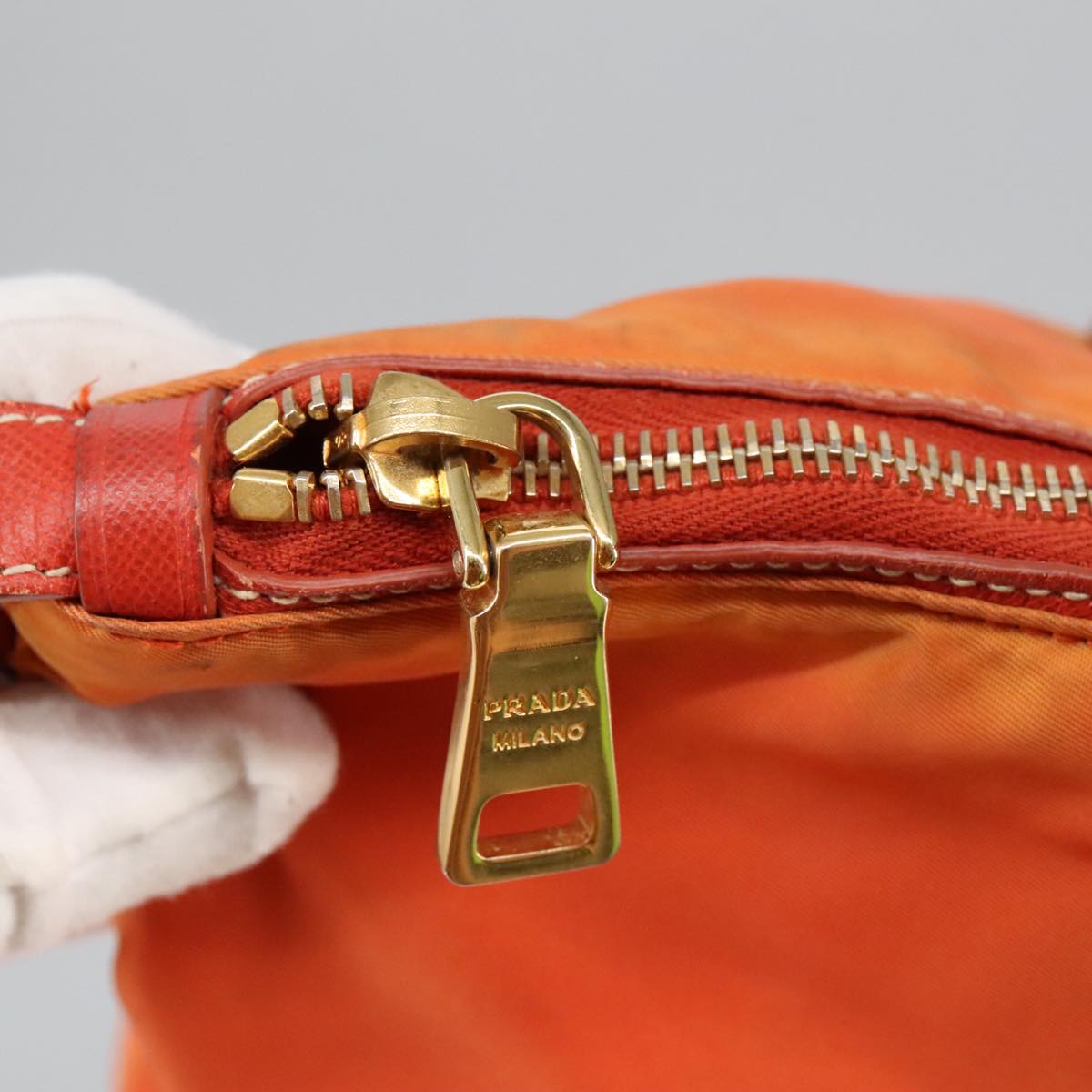 PRADA Hand Bag Nylon Leather 2way Orange Auth 99127