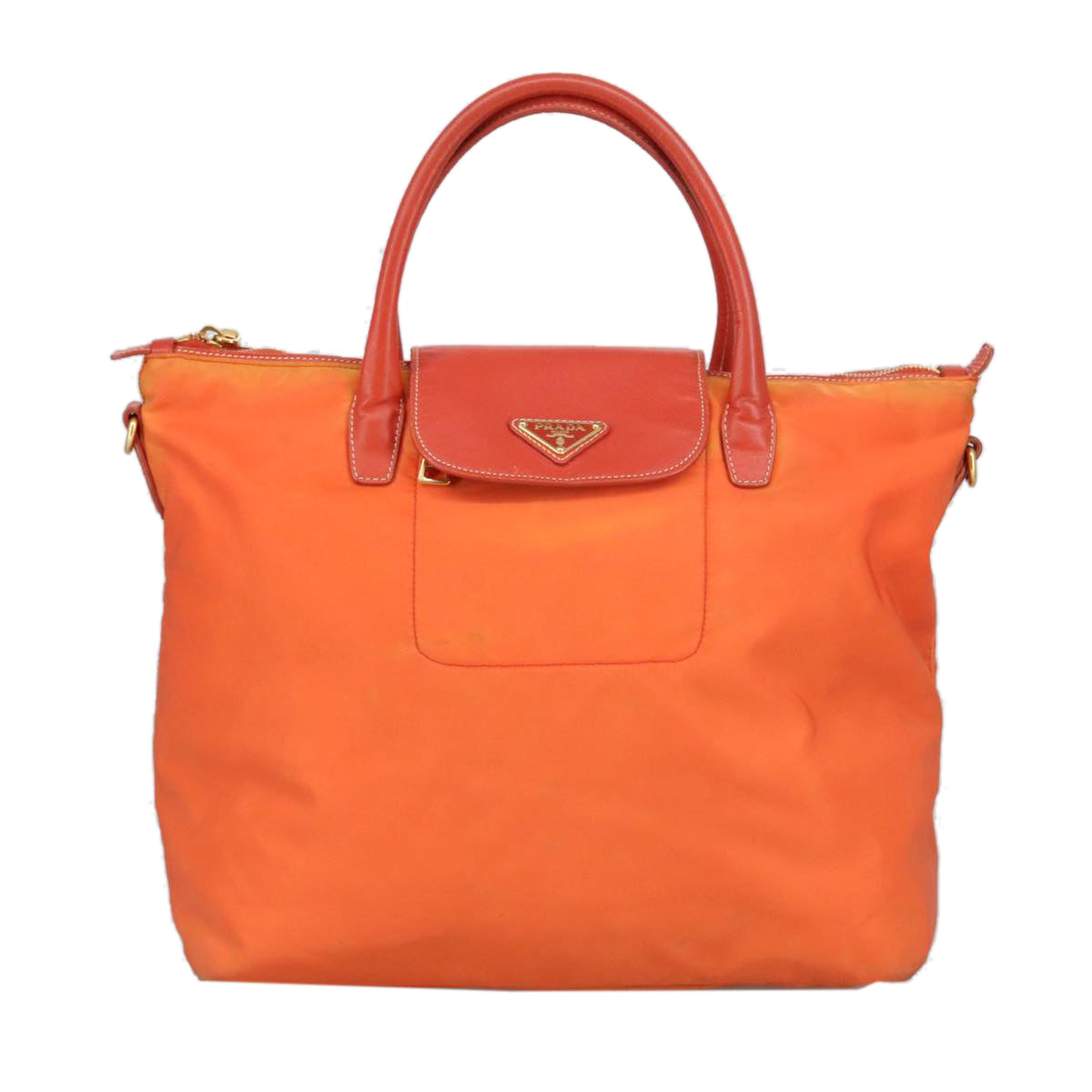 PRADA Hand Bag Nylon Leather 2way Orange Auth 99127 - 0