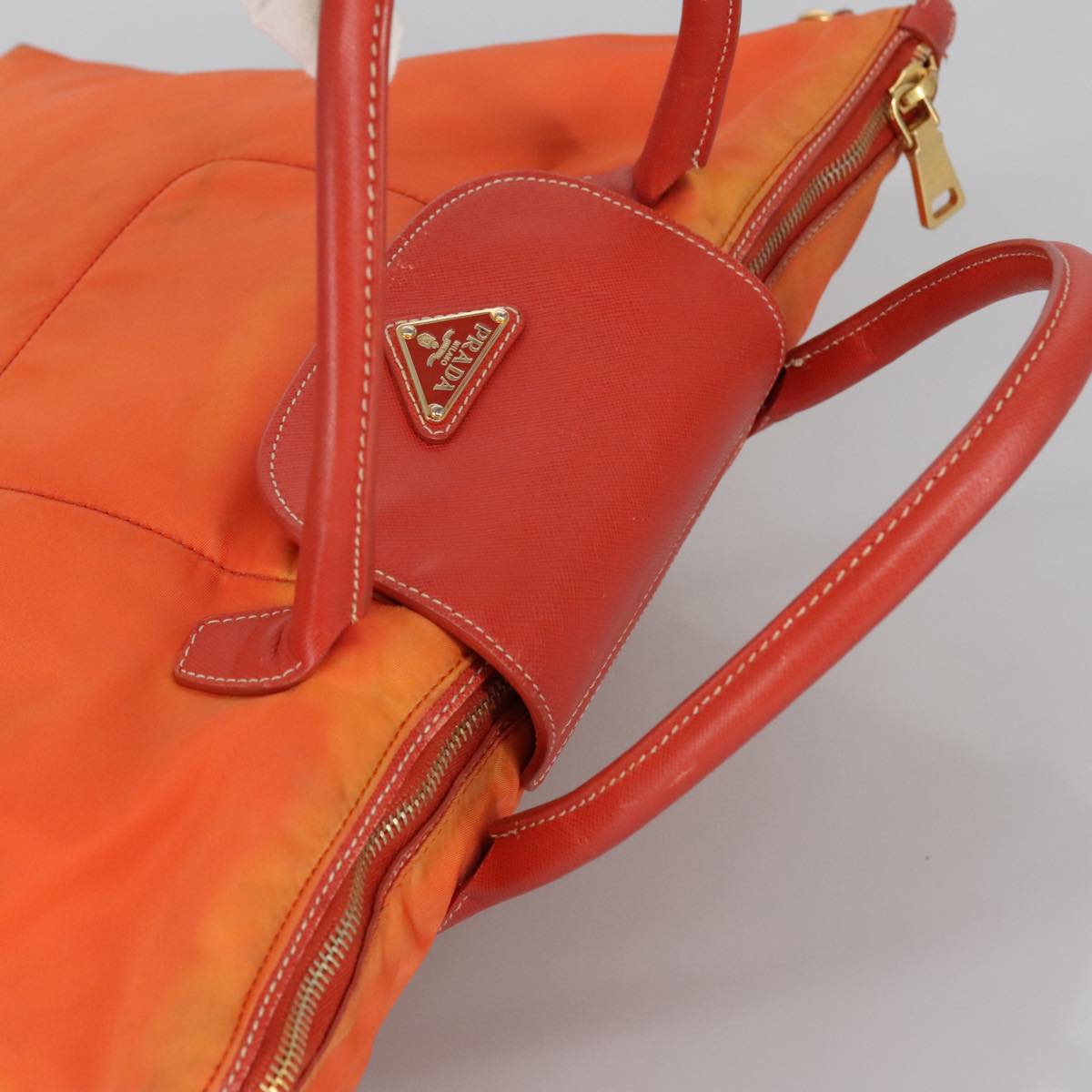 PRADA Hand Bag Nylon Leather 2way Orange Auth 99127