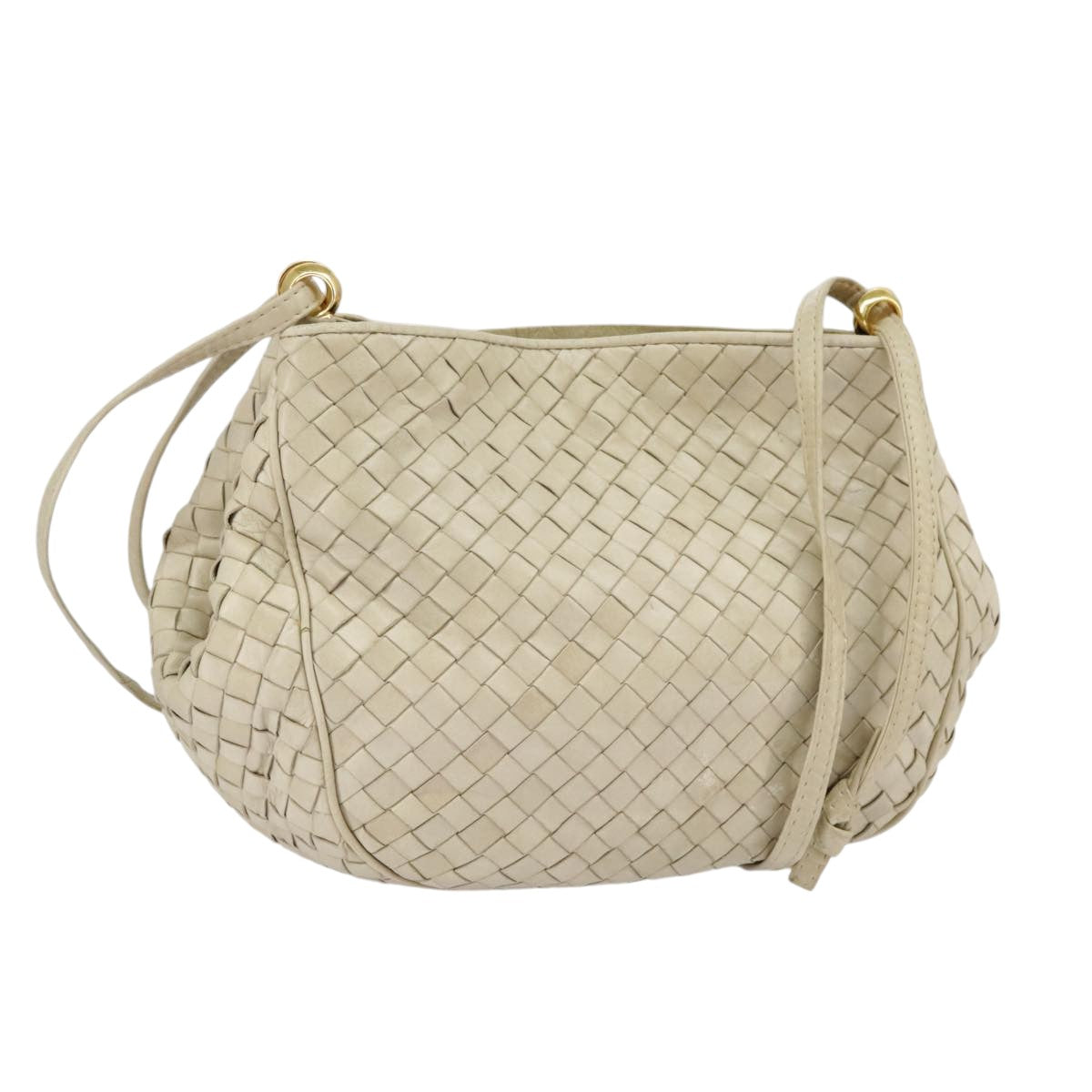 BOTTEGAVENETA INTRECCIATO Shoulder Bag Leather Beige Gold Tone Auth 99130